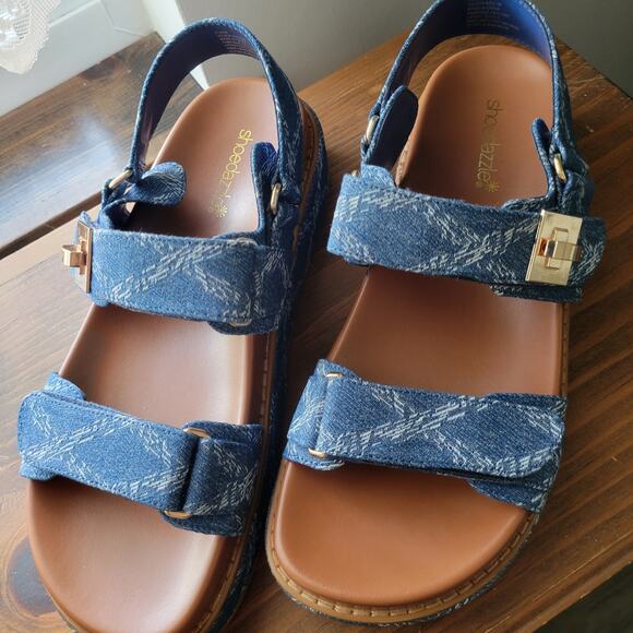 ShoeDazzle Clara Denim Platform Sandals Size 8 New NWT Adjustable Straps - Picture 3 of 8